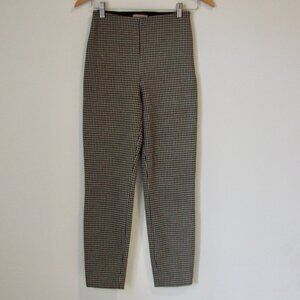 H&M Houndstooth Pants Trousers High Waist Black Brown Cream Stretch Flat Front 2